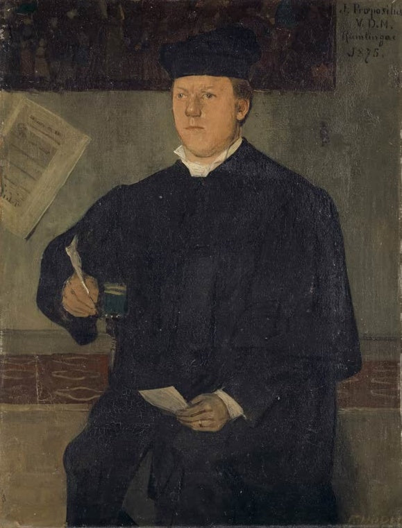 Ferdinand Hodler Bildnis des Pfarrers Jakob Probst Kunstkopie, Pfarrer in schwarzem Talar mit Barett und Feder