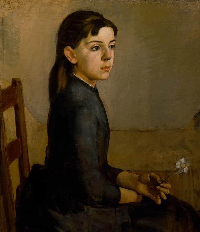 Ferdinand Hodler Bildnis Louise-Delphine Duchosal Kunstkopie, sitzendes Mädchen im Profil mit weißer Blume