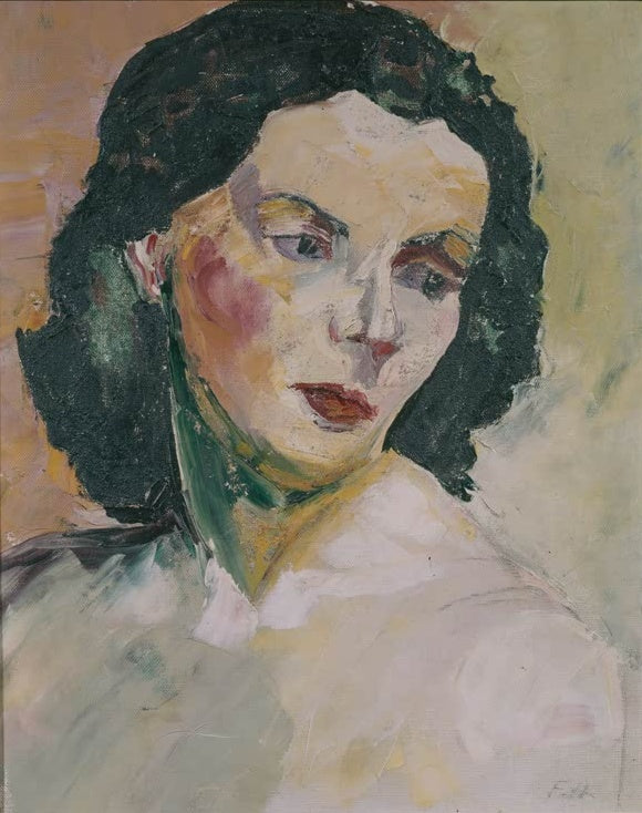Ferdinand Hodler Bildnis Mademoiselle Gallo Kunstkopie, junge Frau mit dunklem Haar und gesenktem Blick vor hellem Grund