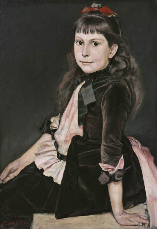 Ferdinand Hodler Bildnis Marguerite Renaud Kunstkopie, Mädchen mit roter Haarschleife in dunklem Samtkleid