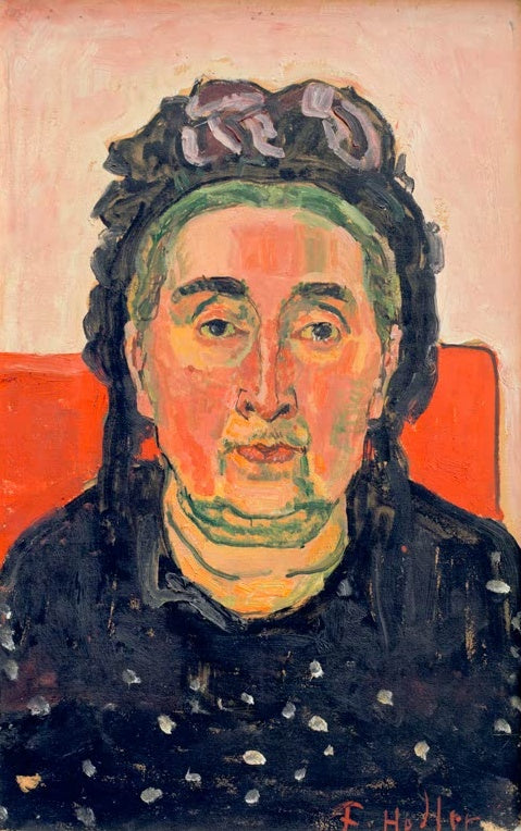 Ferdinand Hodler Bildnis Paulette Godé-Magin Kunstkopie, ältere Frau mit dunkler Haube vor rotem Sessel und hellem Grund