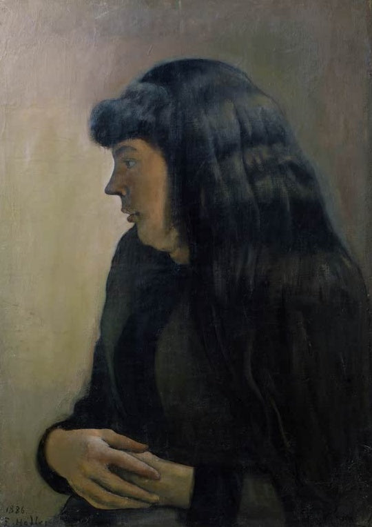 Ferdinand Hodler Die Schwangere Kunstkopie, junge Frau im Profil mit langem schwarzem Haar und gefalteten Händen