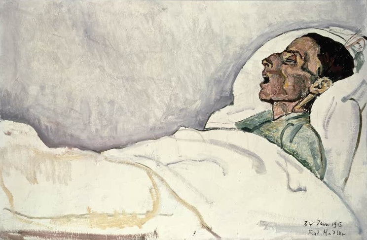 Ferdinand Hodler Die Sterbende Kunstkopie, Profil einer Frau mit geöffnetem Mund auf weißen Kissen im Krankenbett