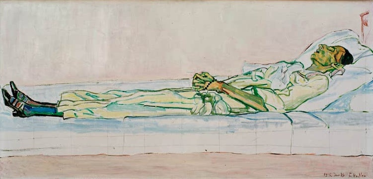 Ferdinand Hodler Die Tote Kunstkopie, liegende Frau mit gefalteten Händen in hellgrünem Gewand auf einem Lager