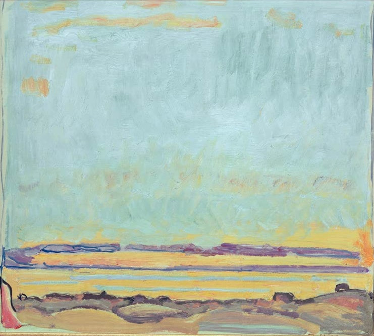 Ferdinand Hodler Grüner Abendhimmel am Genfer See Kunstkopie, türkisgrüner Himmel über gelbem Streifen und dunkler Uferlinie
