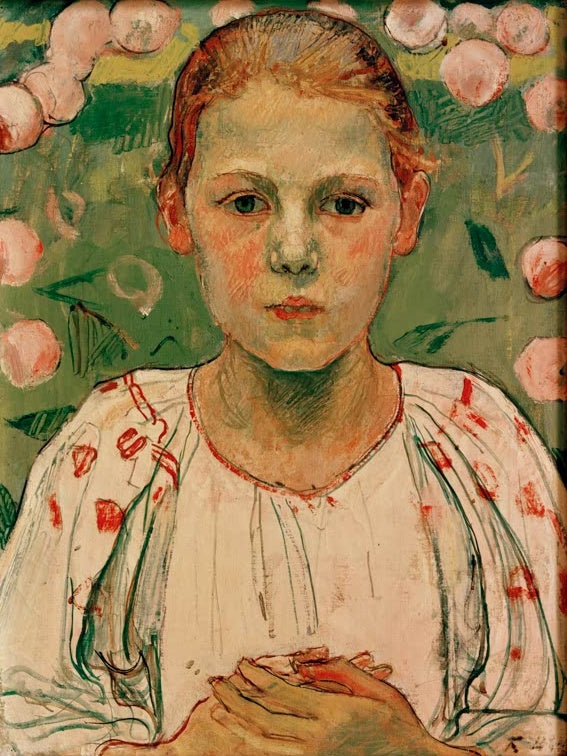 Ferdinand Hodler Mädchenbildnis der Baronin von Bach Kunstkopie, Mädchen mit gefalteten Händen vor grünem Grund mit Blüten