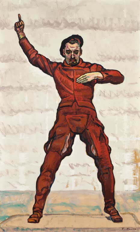 Ferdinand Hodler Redner Kunstkopie, Mann in rotem Anzug erhebt den Zeigefinger und legt die andere Hand vor die Brust