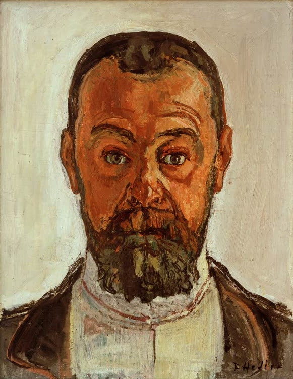 Ferdinand Hodler Selbstbildnis mit aufgerissenen Augen II Kunstkopie, bärtiges Gesicht mit weit geöffneten Augen