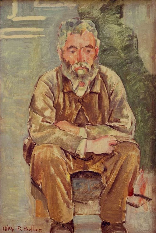 Ferdinand Hodler Sitzender bärtiger Mann Kunstkopie, älterer Mann mit grauem Bart in brauner Kleidung sitzt frontal