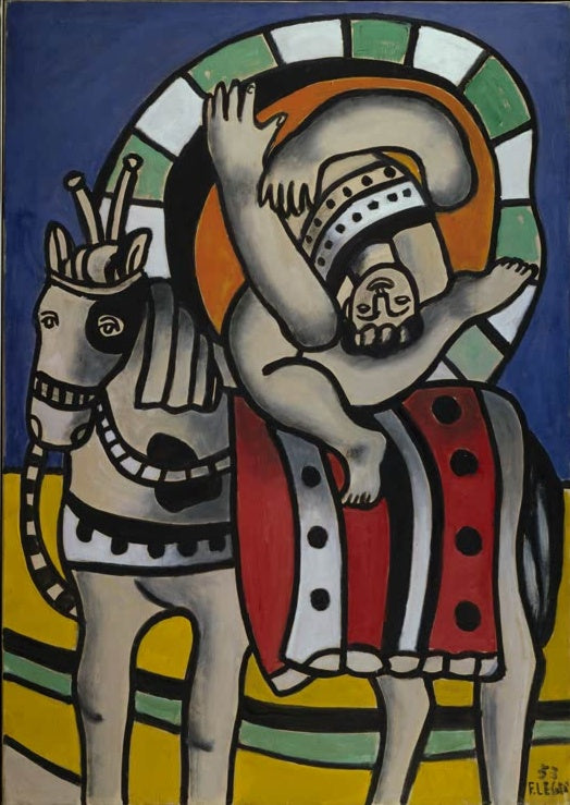 Akrobat auf einem Pferd vor blauem Grund mit grünem Kreisbogen – Fernand Leger Acrobat au cheval Kunstkopie