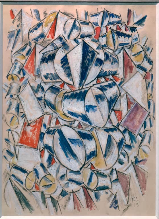 Kristalline Formen mit blauen Schraffuren und roten Splittern – Fernand Leger Contraste de formes Kunstkopie