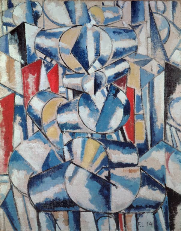 Blau-weiße Zylinder und Kreissegmente in zersplitterter Komposition – Fernand Leger Contraste de formes Kunstkopie