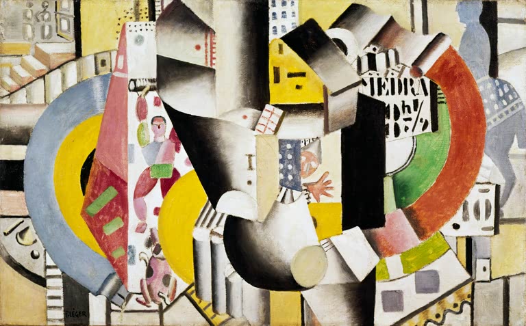 Zirkusarena mit Rundbögen, Zahlen und Figuren in Gelb, Grün und Rot – Fernand Leger Der Zirkus Medrano Kunstkopie