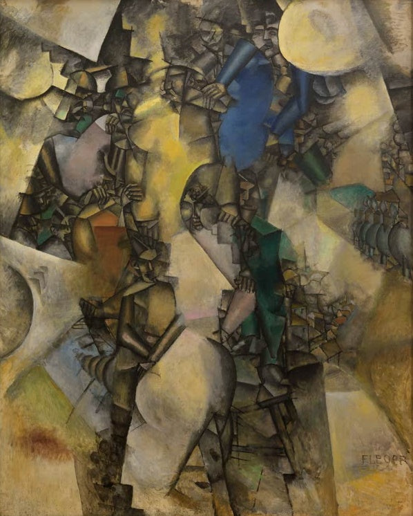 Kubistisch zersplitterte Figuren in Ocker, Blau und Grün – Fernand Leger Die Hochzeit Kunstkopie
