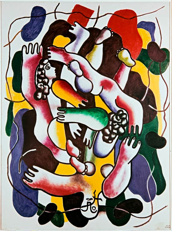 Verschlungene Taucher in Rot, Weiß, Grün und Gelb – Fernand Leger Die vielfarbigen Taucher Kunstkopie
