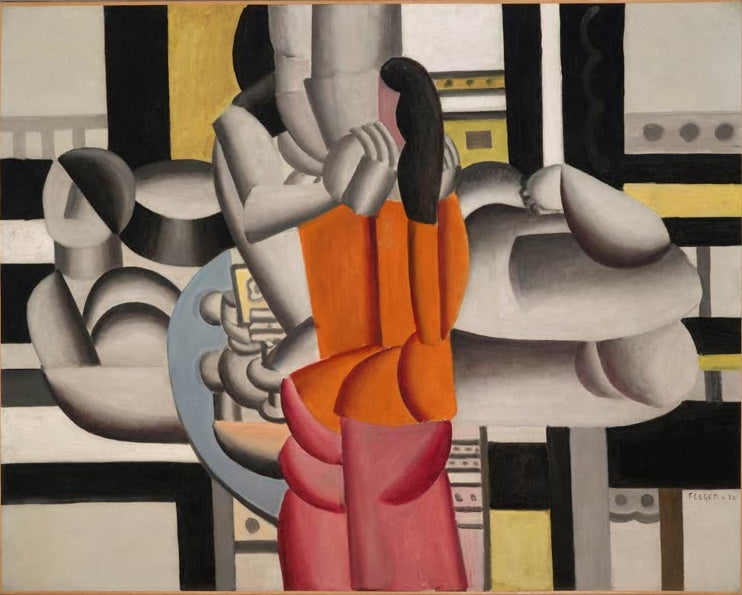 Graue Frauenfiguren, orangefarbener Rock und Stillleben – Fernand Leger Drei Frauen und Stilleben Kunstkopie