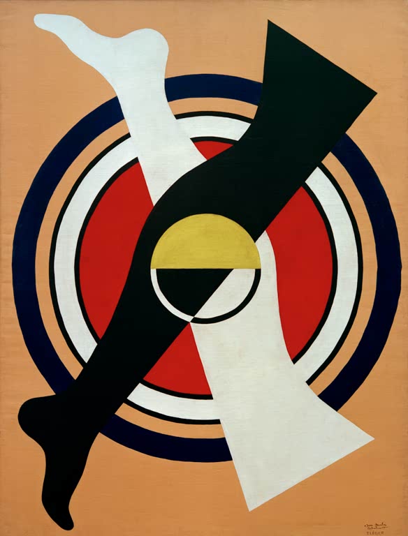 Schwarzes und weißes Bein vor roten und weißen Kreisen auf Ocker – Fernand Leger Hommage à la danse Kunstkopie