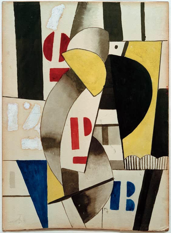 Buchstaben, gelbe, schwarze und blaue Flächen – Fernand Leger Komposition mit Buchstaben Kunstkopie