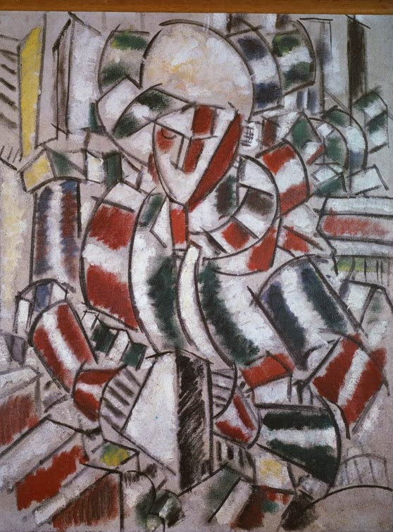 Figur aus rot-grün gestreiften Röhren in kubistischem Gefüge – Fernand Leger La femme en rouge et vert Kunstkopie