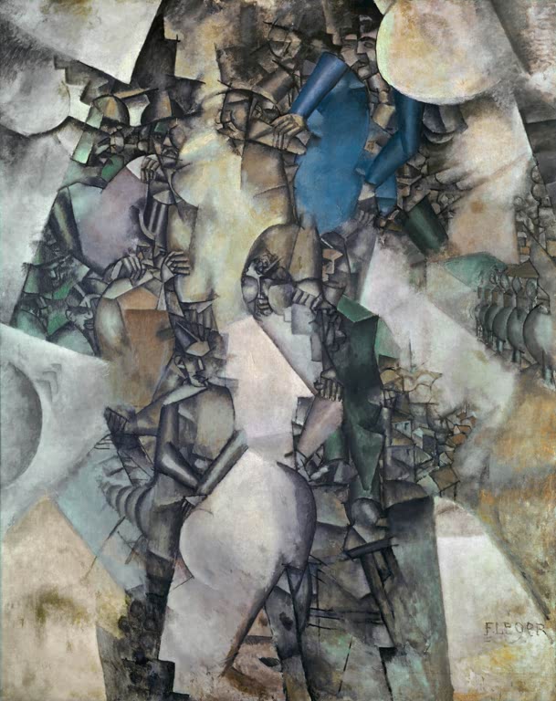 Gedämpft graublaue, zersplitterte Figurengruppe in kubistischer Auflösung – Fernand Leger La noce Kunstkopie