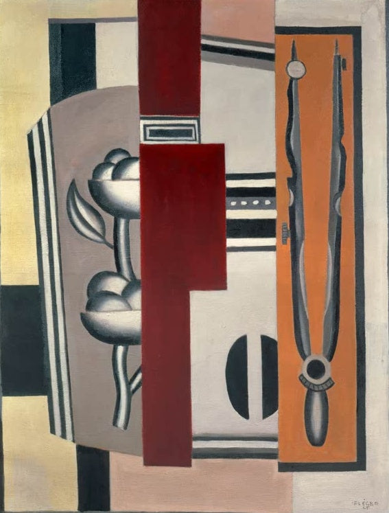 Rose, Zirkel und Rechtecke in Bordeaux, Orange und Grau – Fernand Leger La rose et le compas Kunstkopie