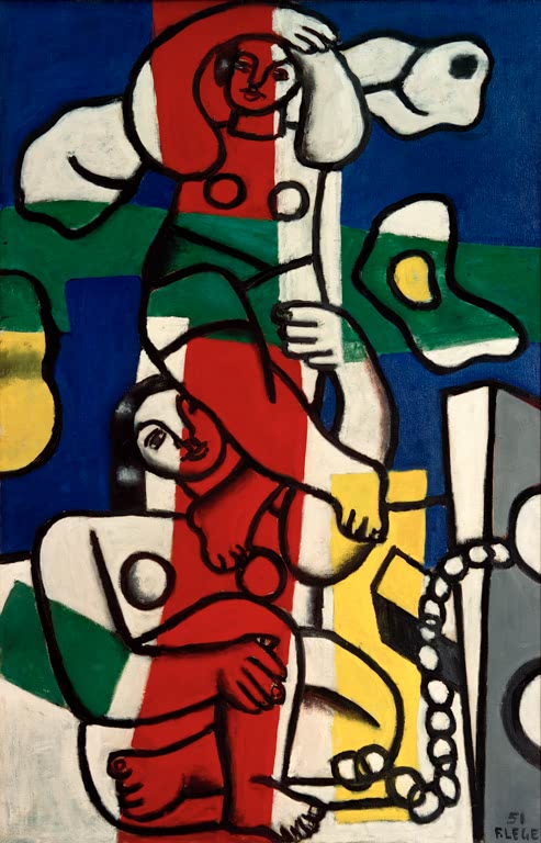 Bunte Akrobatenfiguren in Rot, Weiß und Blau mit Kette – Fernand Leger Les acrobates polychromes Kunstkopie