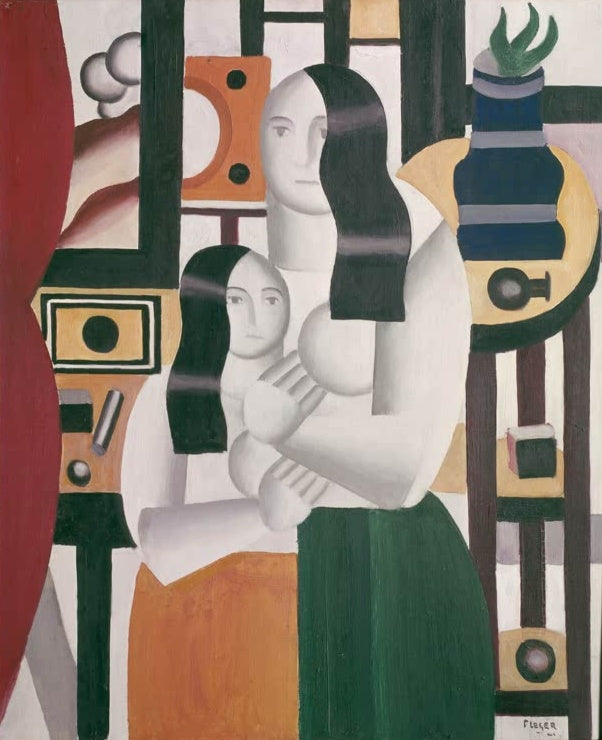 Zwei stehende Frauen mit Kind in grünen und orangefarbenen Röcken – Fernand Leger Les deux femmes debout Kunstkopie
