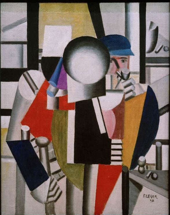 Drei Kameraden mit Pfeife und blauer Mütze in kubistischen Farbflächen – Fernand Leger Les trois camerades Kunstkopie