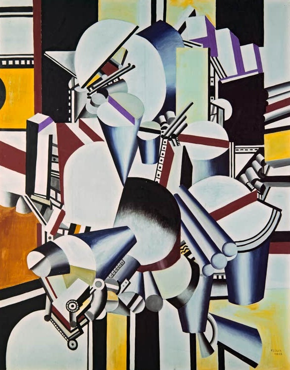 Zylinder, Kegel und Röhren in Silber, Blau und Weinrot – Fernand Leger Mechanische Elemente Kunstkopie