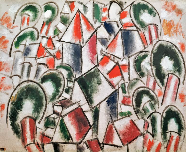 Landschaft aus roten, grünen und weißen Kegeln und Bogenformen – Fernand Leger Paysage No 2 Kunstkopie