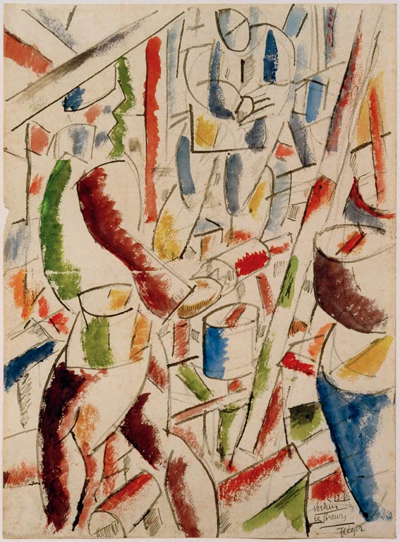 Soldaten in kubistischen Aquarellflecken aus Rot und Grün – Fernand Leger Soldaten heben Schützengraben aus Kunstkopie