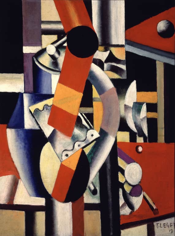 Stillleben aus Zylindern, Scheiben und Flächen in Rot, Schwarz und Blau – Fernand Leger Stillleben Kunstkopie