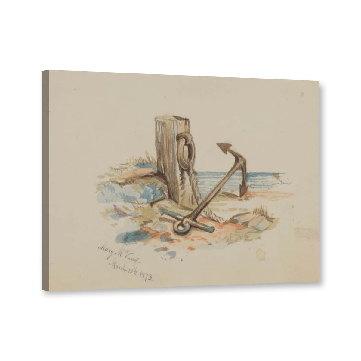 Festmacherpfosten mit Anker, 1873 von Mary Vaux Walcott als Leinwand – Perspektivansicht