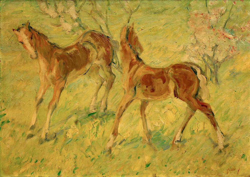 Kunstdruck Fohlen auf der Weide Springende Fohlen von Franz Marc als hochwertiger Kunstprint
