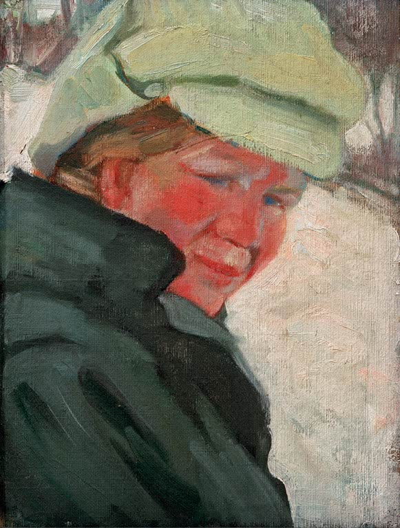 Frau mit heller Mütze im dunkelgrünen Mantel – Franz Marc Bildnis Maria Franck mit weißer Mütze Kunstkopie