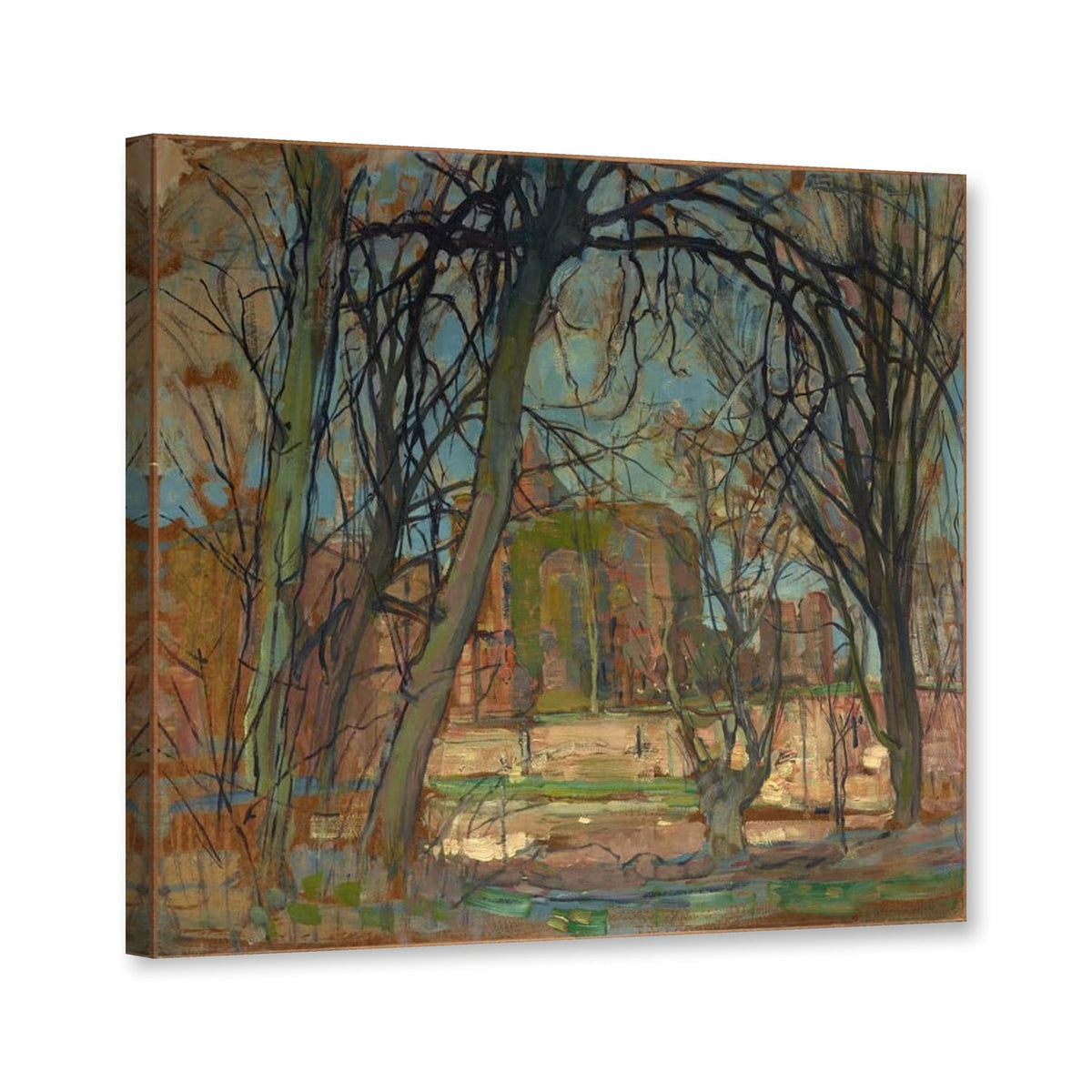 Frühlingssonne: Schlossruine Brederode, 1909, Dallas von Piet Mondrian als Leinwand – Perspektivansicht