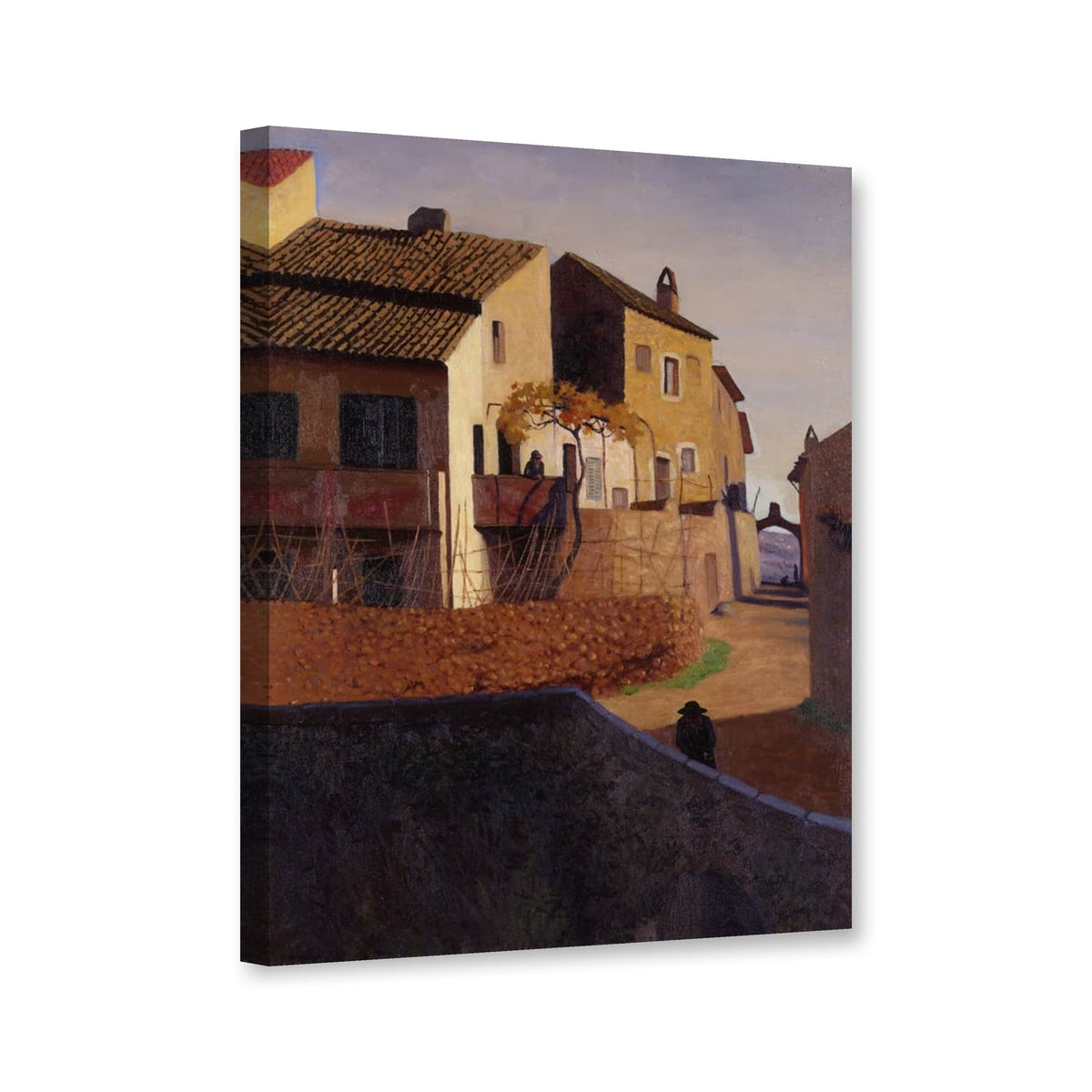 Gasse in Cagnes mit Häusern und Balkon im Abendlicht von Félix Vallotton als Leinwand – Perspektivansicht