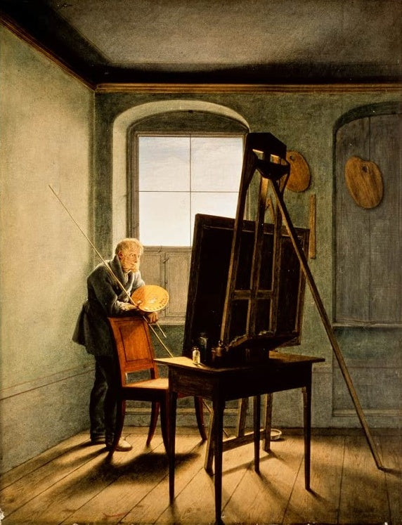Maler mit Palette hinter dem Stuhl im Atelier – Georg Friedrich Kersting Caspar David Friedrich in seinem Atelier Kunstkopie