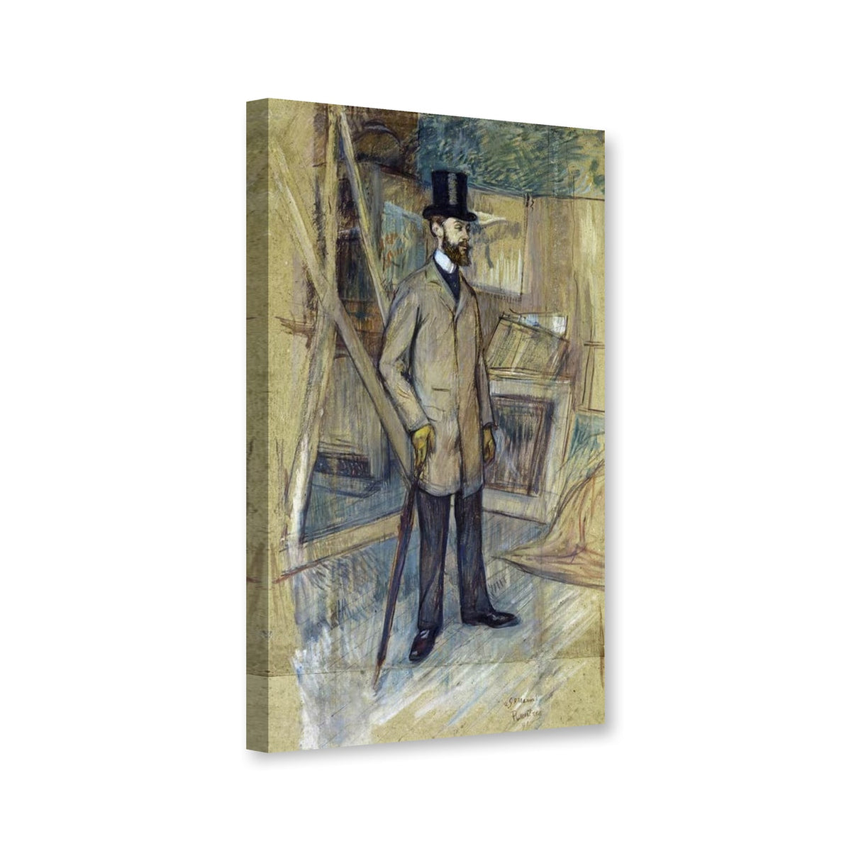 Georges-Henri Manuel im Atelier von Henri de Toulouse-Lautrec als Leinwand – Perspektivansicht