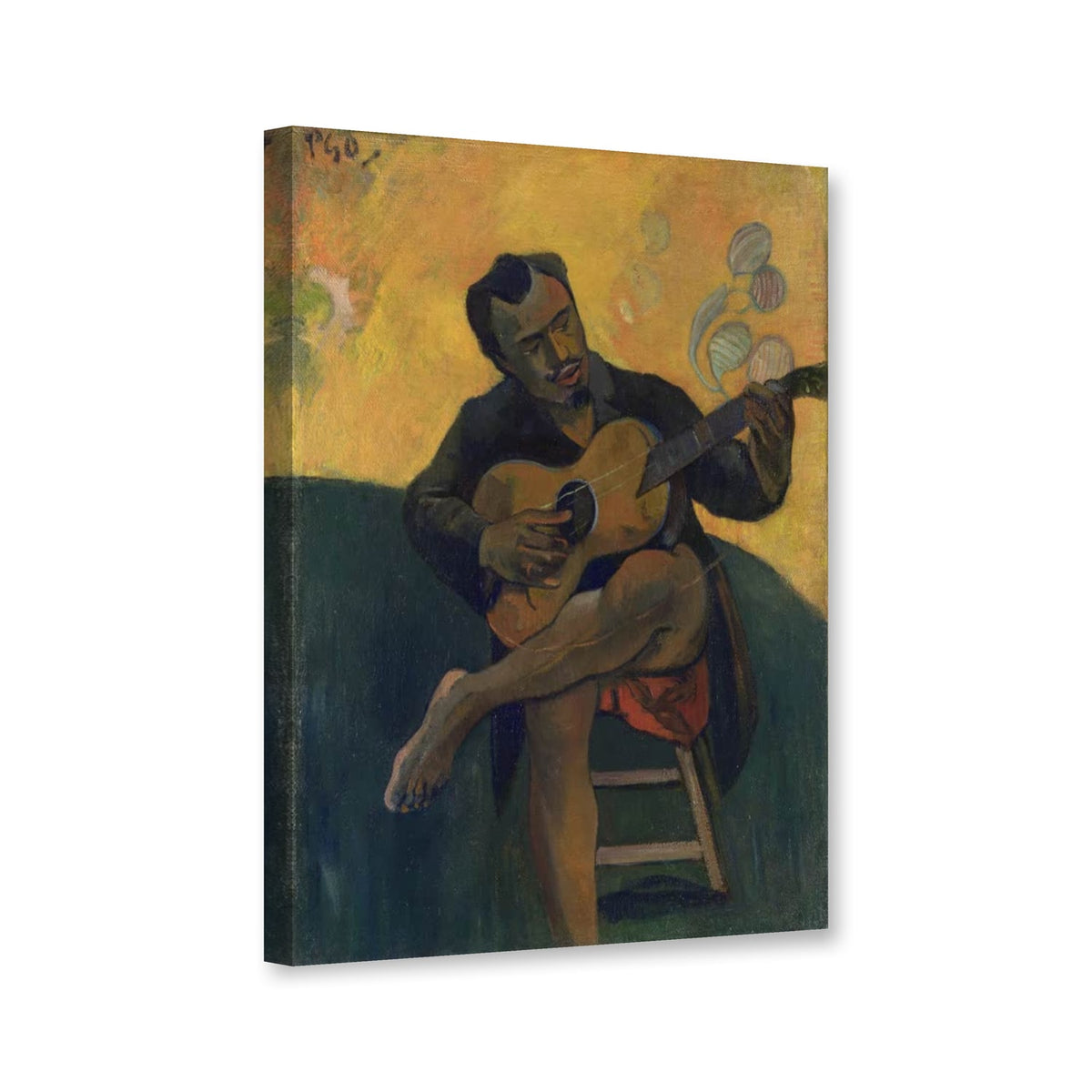 Gitarrenspieler von Paul Gauguin als Leinwand – Perspektivansicht