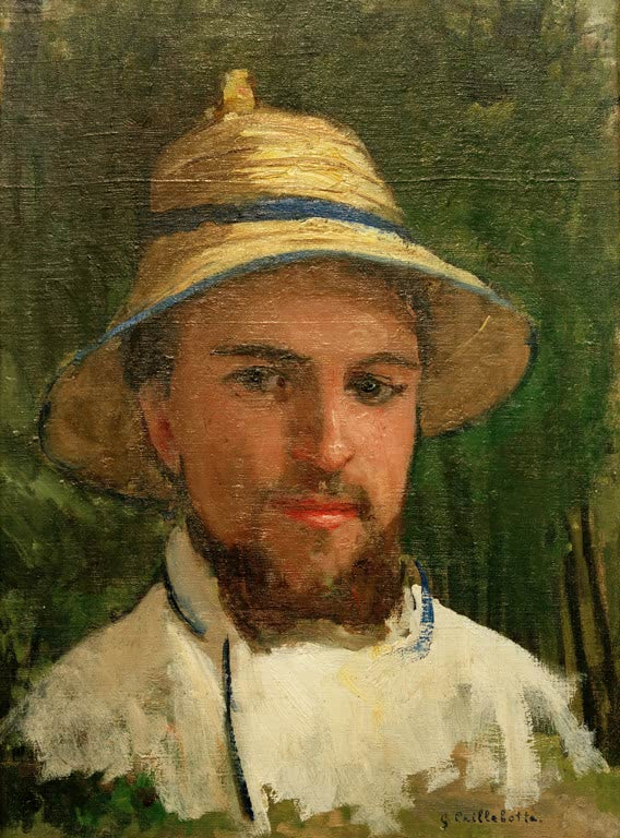 Selbstbildnis mit Strohhut vor grünem Grund – Gustave Caillebotte Autoportrait au chapeau d'été Kunstkopie