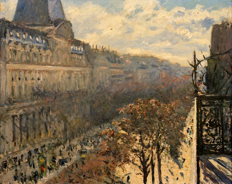 Pariser Boulevard von oben, Bäume und Balkon – Gustave Caillebotte Boulevard des Italiens Kunstkopie