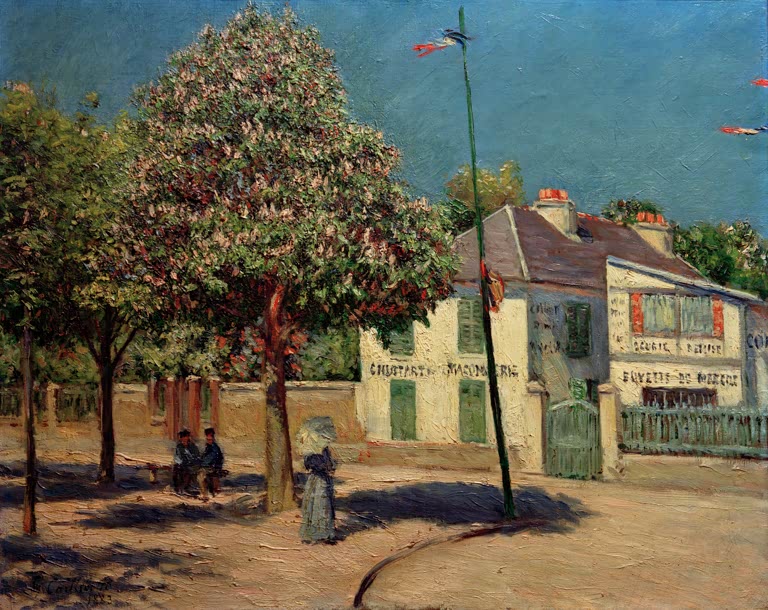 Straße mit blühendem Kastanienbaum und weißem Haus – Gustave Caillebotte La promenade à Argenteuil Kunstkopie