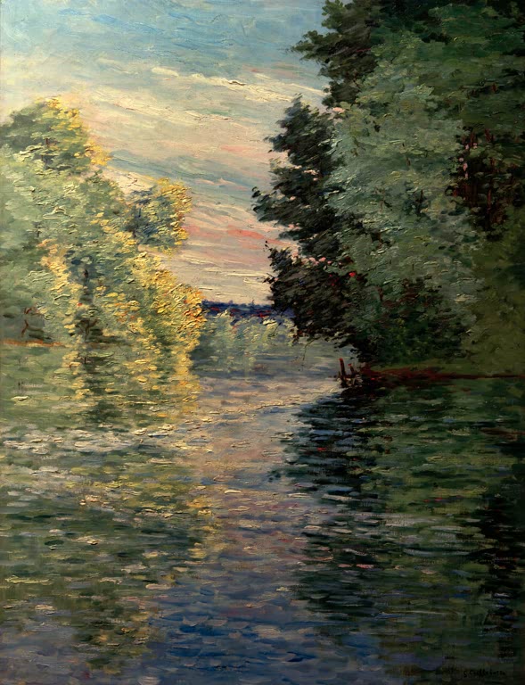 Schmaler Flussarm mit Spiegelungen zwischen Bäumen – Gustave Caillebotte Le petit bras de la Seine Kunstkopie