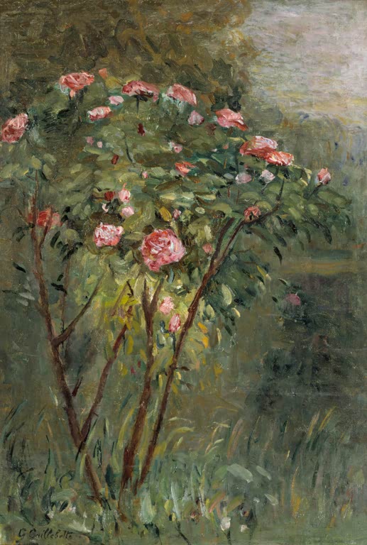 Rosenstrauch mit rosa Blüten im grünen Garten – Gustave Caillebotte Le rosier Kunstkopie