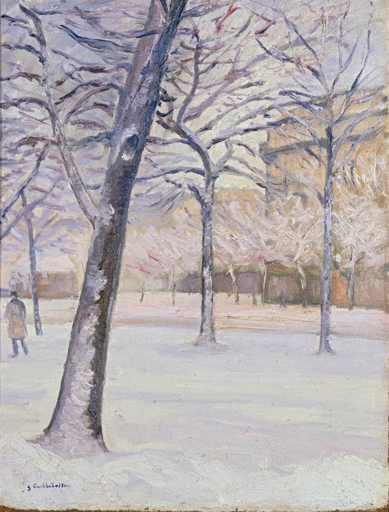 Verschneiter Park mit kahlen Bäumen und Spaziergänger – Gustave Caillebotte Parc sous la neige, Paris Kunstkopie
