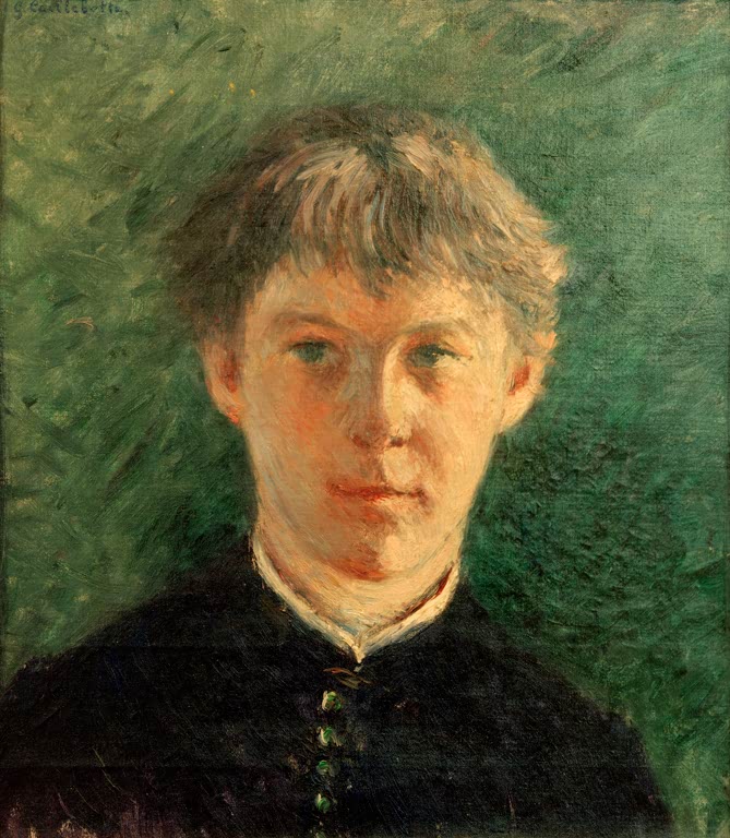 Junger Mann mit hellem Haar und dunkler Jacke vor grünem Grund – Gustave Caillebotte Portrait d'un collégien Kunstkopie
