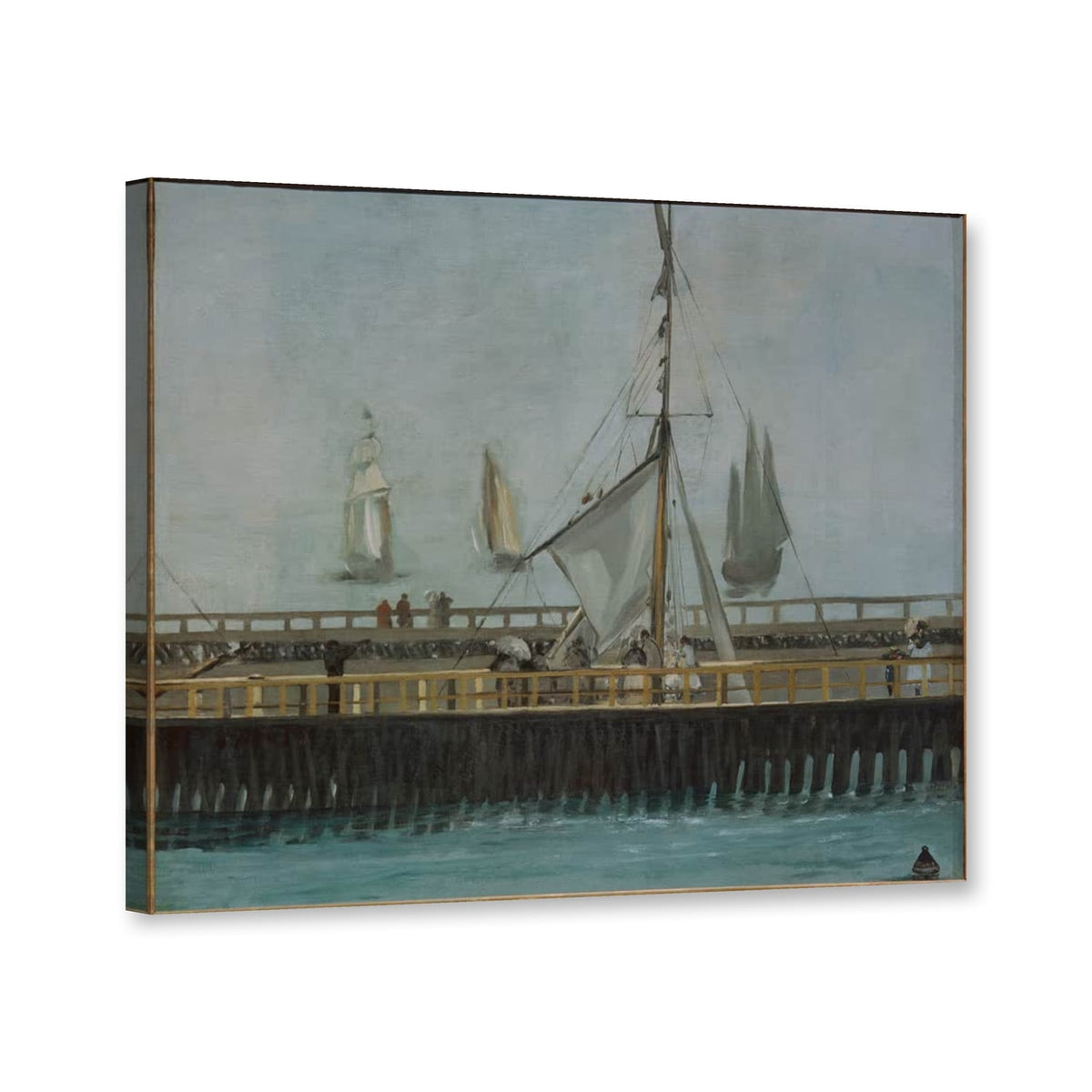 Hafenmole in Boulogne-sur-Mer von Édouard Manet als Leinwand – Perspektivansicht