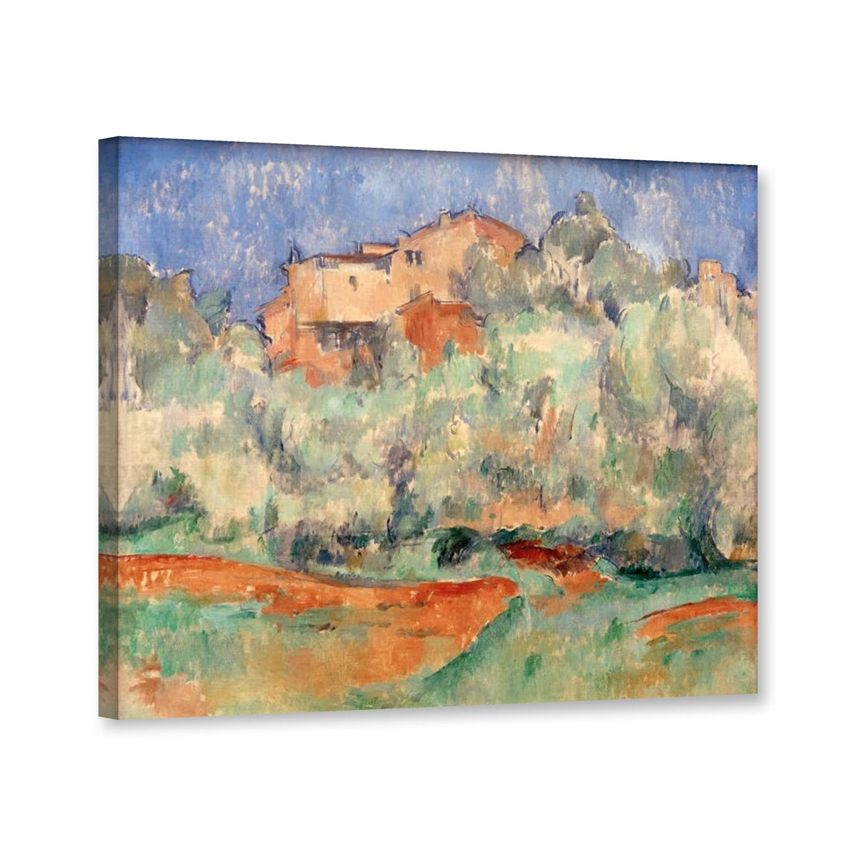 Haus auf der Anhöhe von Bellevue mit Taubenschlag von Paul Cézanne als Leinwand – Perspektivansicht