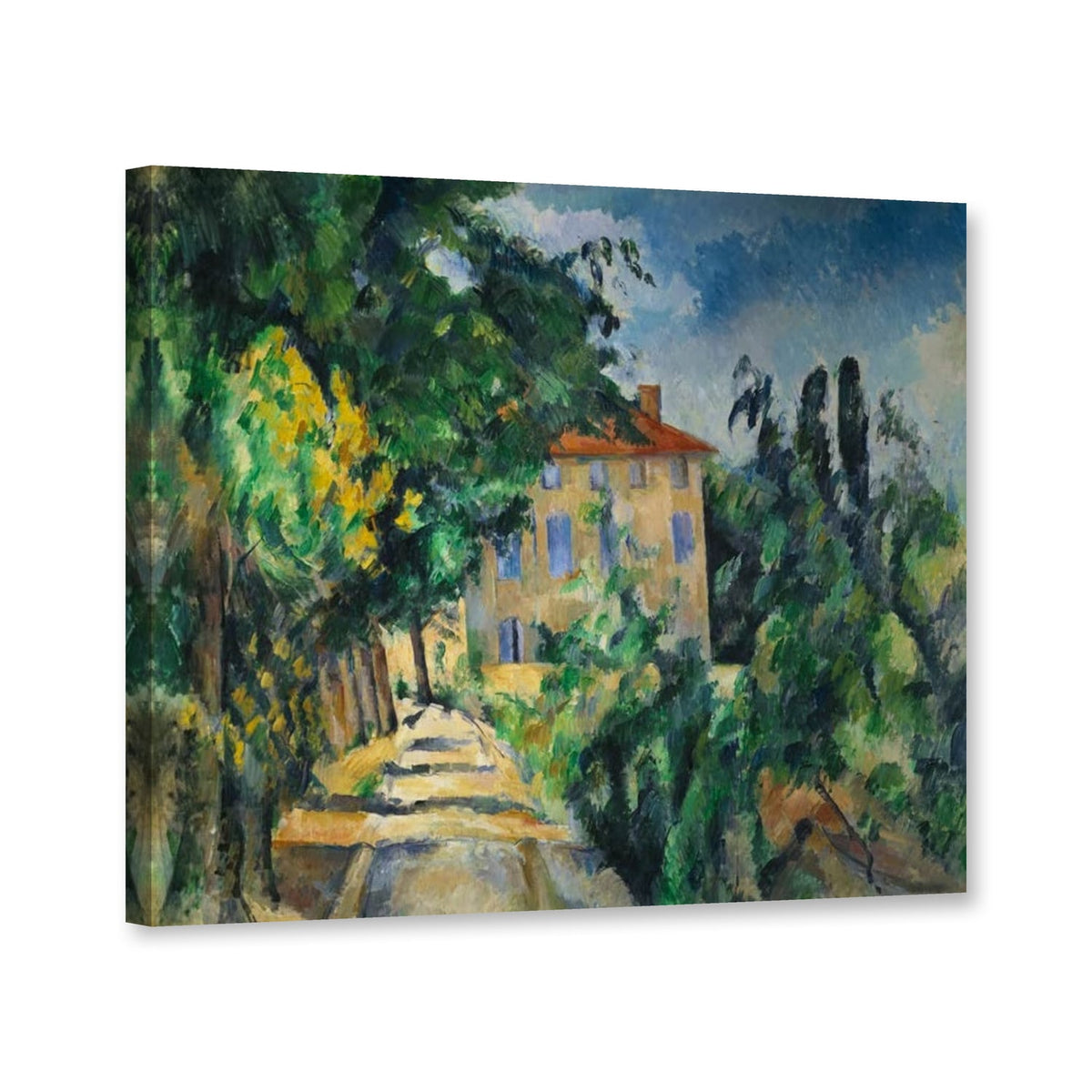 Haus mit rotem Dach von Paul Cézanne als Leinwand – Perspektivansicht